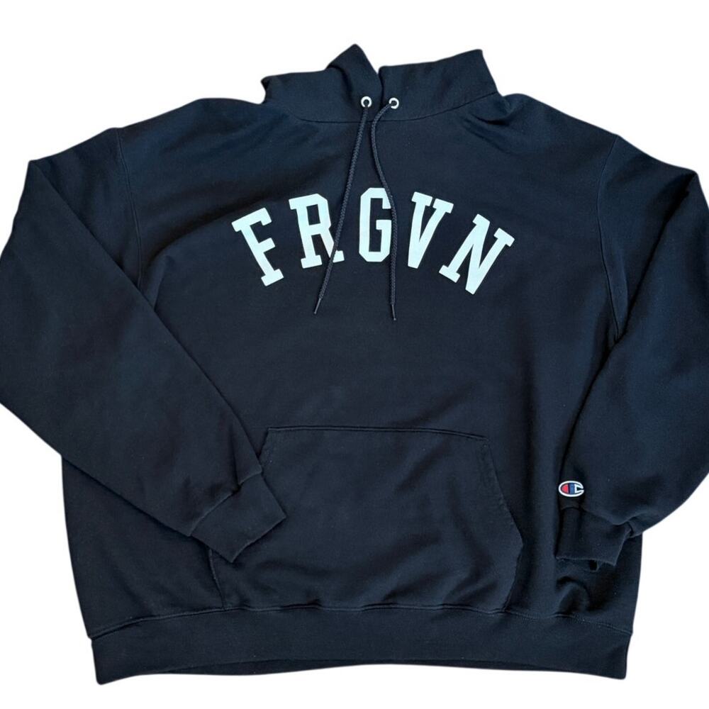 FRGVN Faith Based Fashion Black Oversized Unisex Champion Hoodie Size XXL
